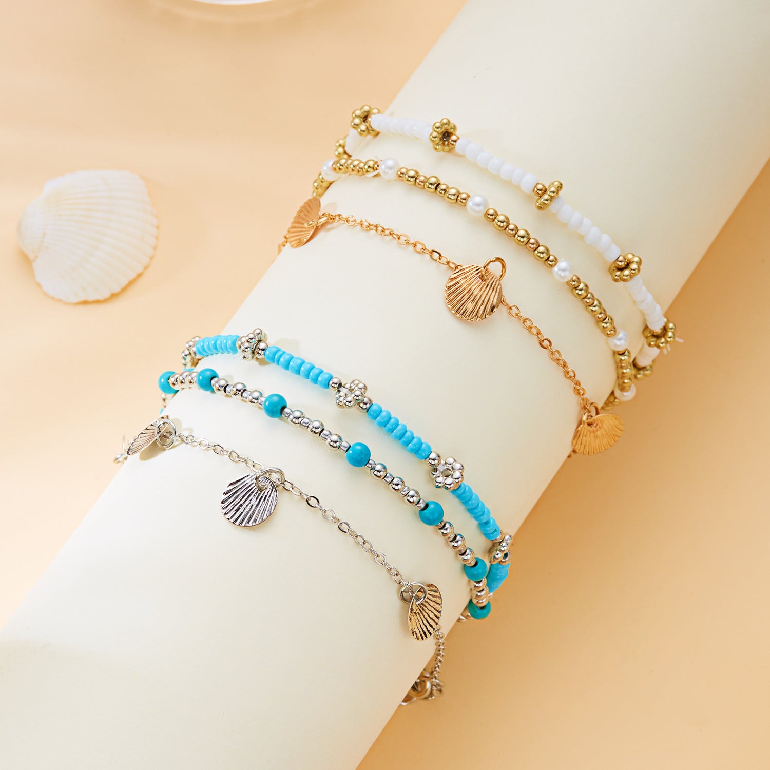 Wholesale  Starfish Round Shell 3-piece Set Foot Chain