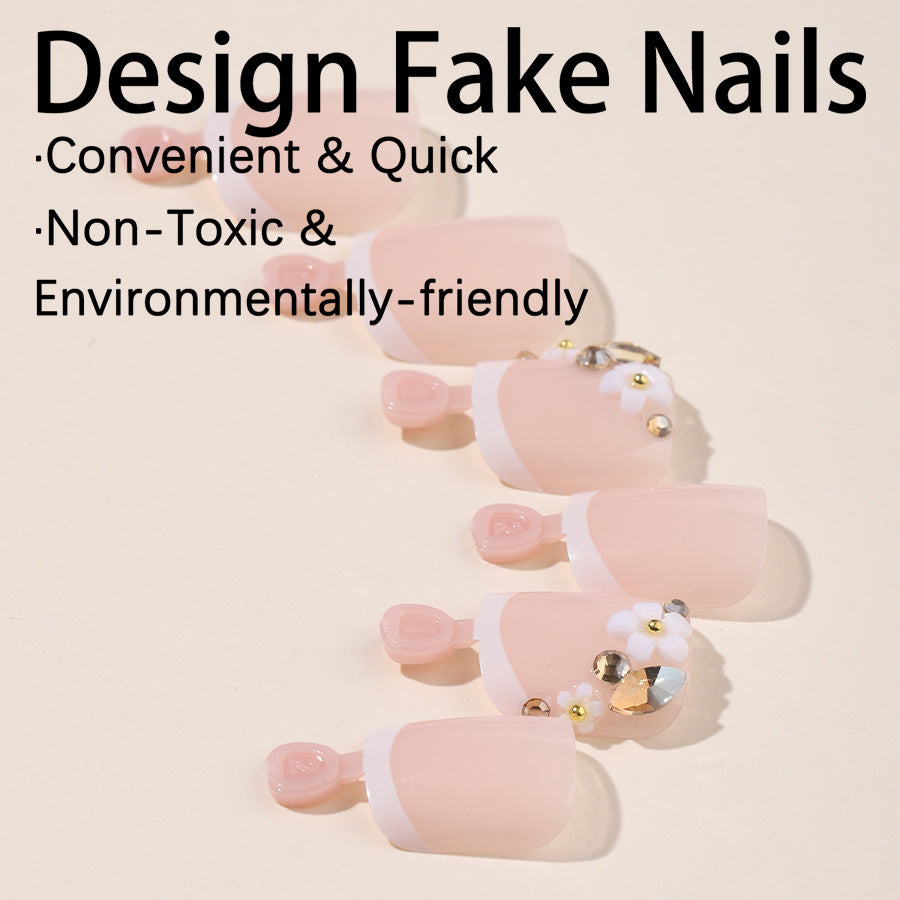 Wholesale 24 Pieces/box Glitter Nail Stickers Flower Diamond Wearable Nail Press-on Nails Kits ACC-NS-HaoYi023