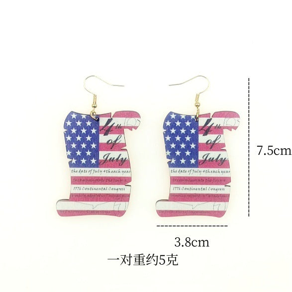Wholesale American Independence Day Sunflower Heart Print Wood Earrings ACC-ES-Yinx004