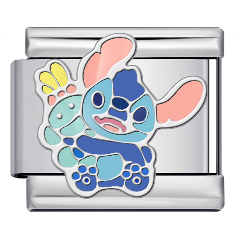 Wholesale Italian modular  stainless steel welded gold-plated cartoon animal DIY  bracelet