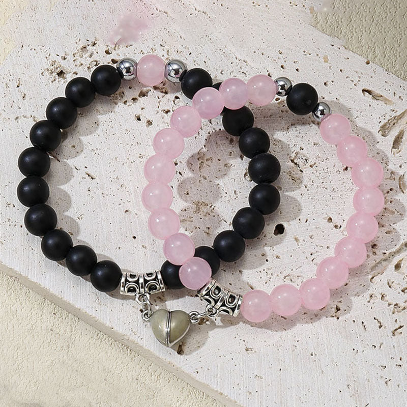 Wholesale Valentine's Day Pink Beaded Love Heart Blue Magnet Bracelet