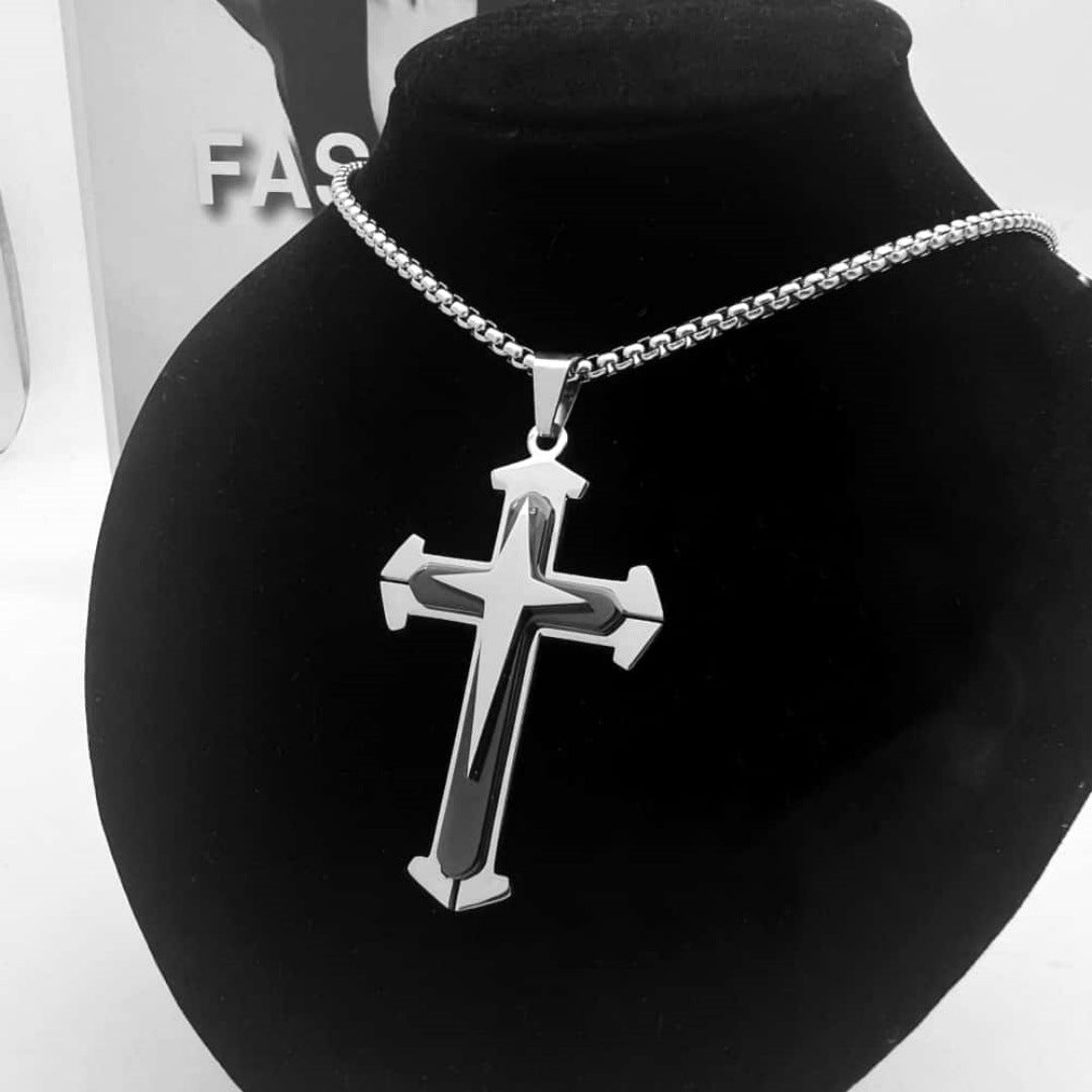 Wholesale Polished Titanium Steel Cross Pendant Necklace Hip Hop Style Fashion Accessory