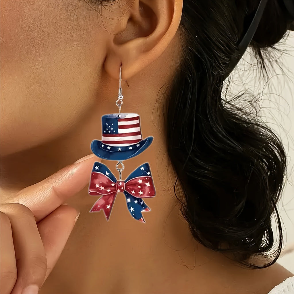 Wholesale 10pcs acrylic earrings American Independence Day flag five-pointed star  earrings