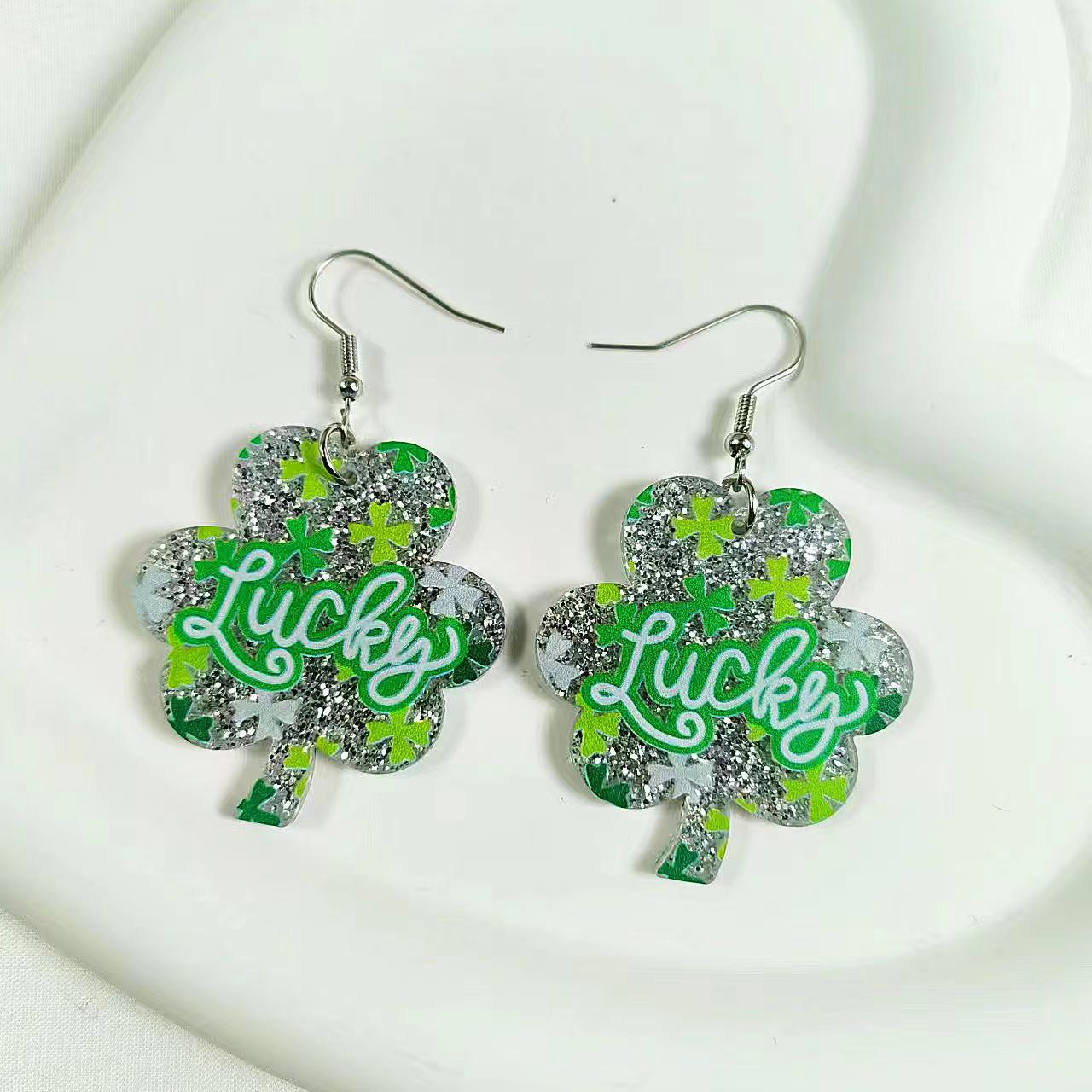 Wholesale Cross St. Patrick's Day Shamrock Acrylic Earrings