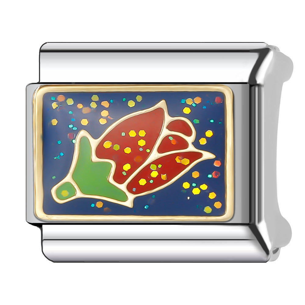 Wholesale Italian Charm Bracelet 9mm DIY Splicing Flower Series Stainless Steel Composable Bracelet