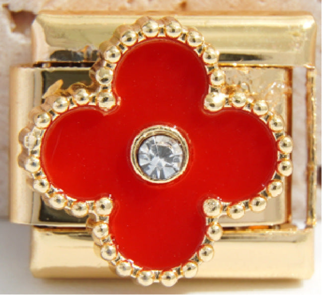 Wholesale Italian Charm Bracelet 9mm DIY Splicing Diamond Four-Leaf Clover Stainless Steel Composable Bracelet