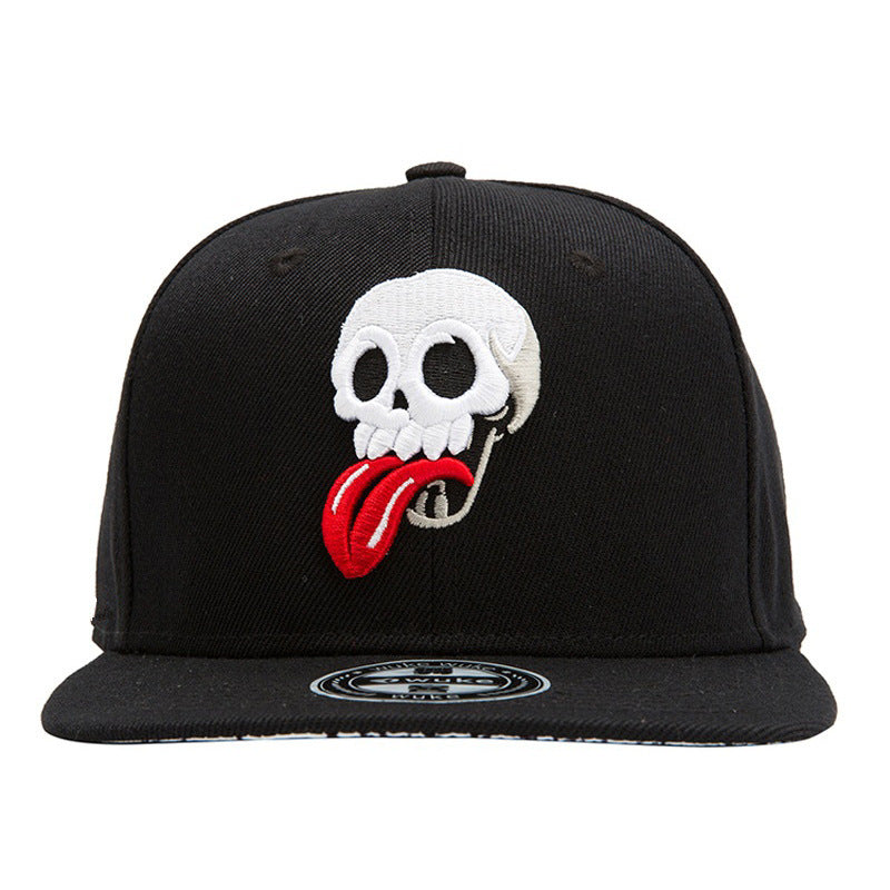 Wholesale Flat Brim Hat Embroidered Skull Hip Hop Baseball Cap ACC-HT-KuBang003