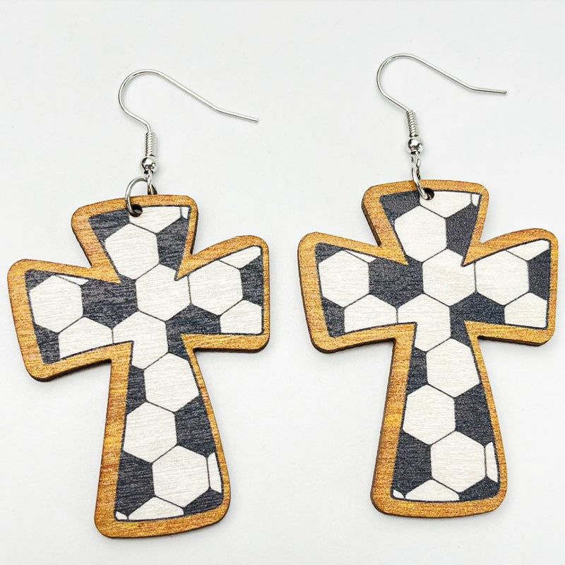 Wholesale 2pairs/pack Sports Balls Vintage Football Baseball Softball Basketball Wooden Earrings ACC-ES-HY124