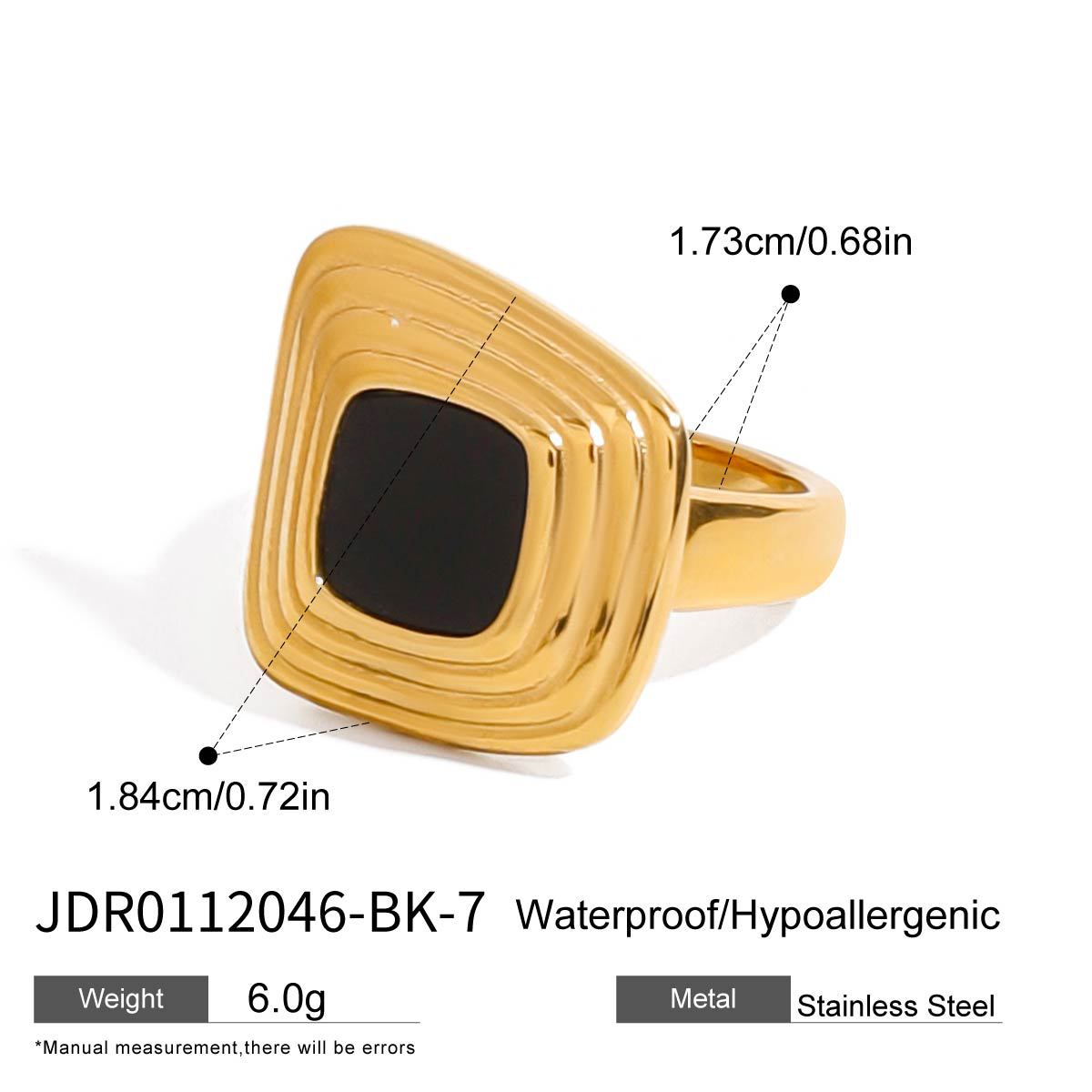Wholesale  18K gold stainless steel black resin geometric rib irregular square rings