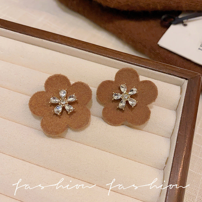 Wholesale 925 silver needle flocking plush earrings literary exaggerated earrings