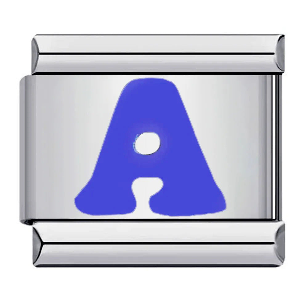 Wholesale Italian Charm Bracelet 9mm DIY blue English initials Creative Stainless Steel Composable Bracelet