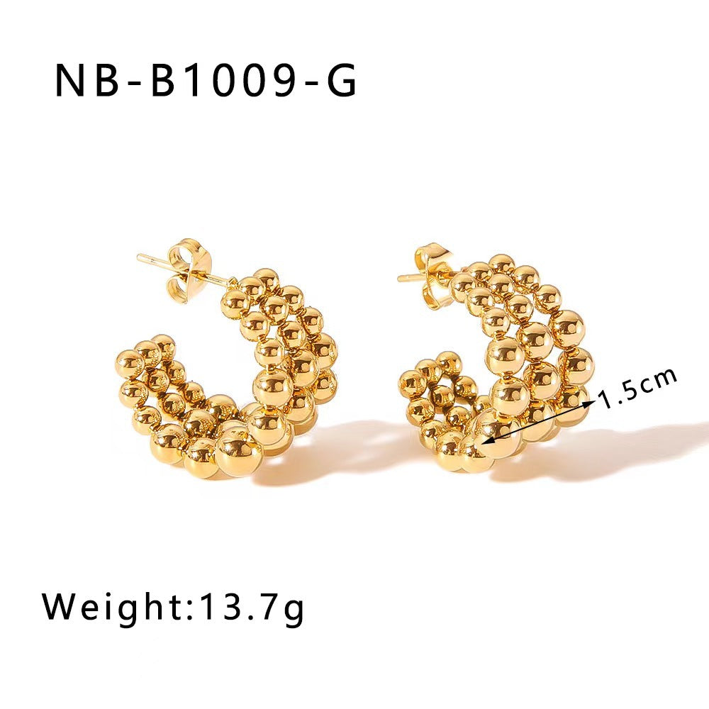 Wholesale Three-layer C-shaped Stainless Steel Earrings Light Luxury Earrings Steel Bead Earrings ACC-ES-BaiL004