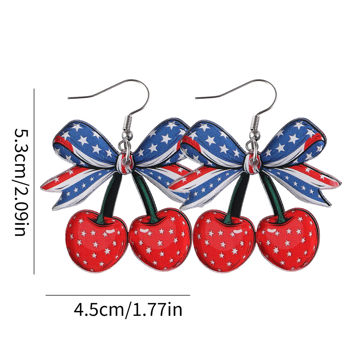 Wholesale Independence Day Red, White and Blue Bow Cherry American Flag Earrings