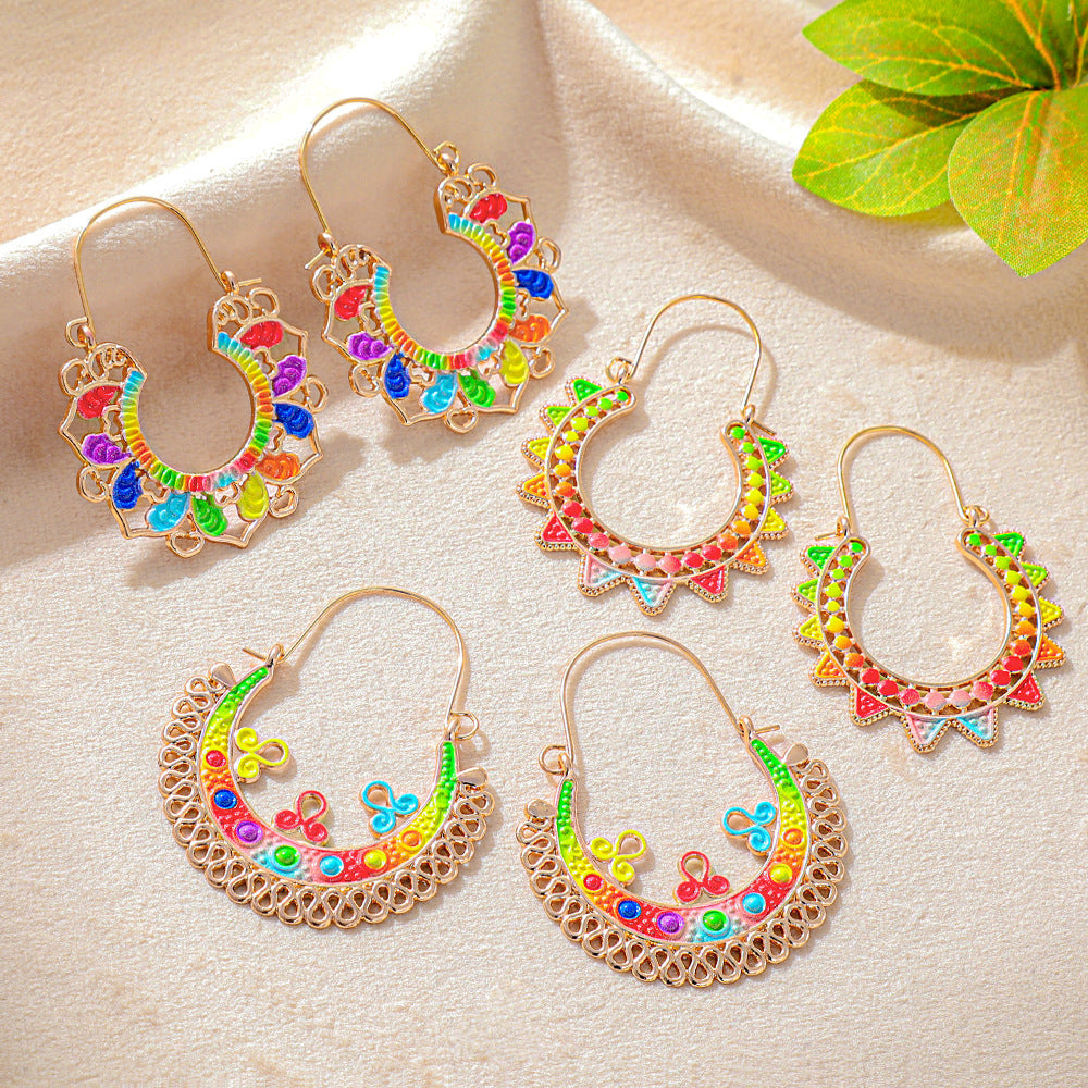 Wholesale Gold-Tone Zinc Alloy Bohemian Hollow-Out Earrings,  Fashion Accessory for Party Wear