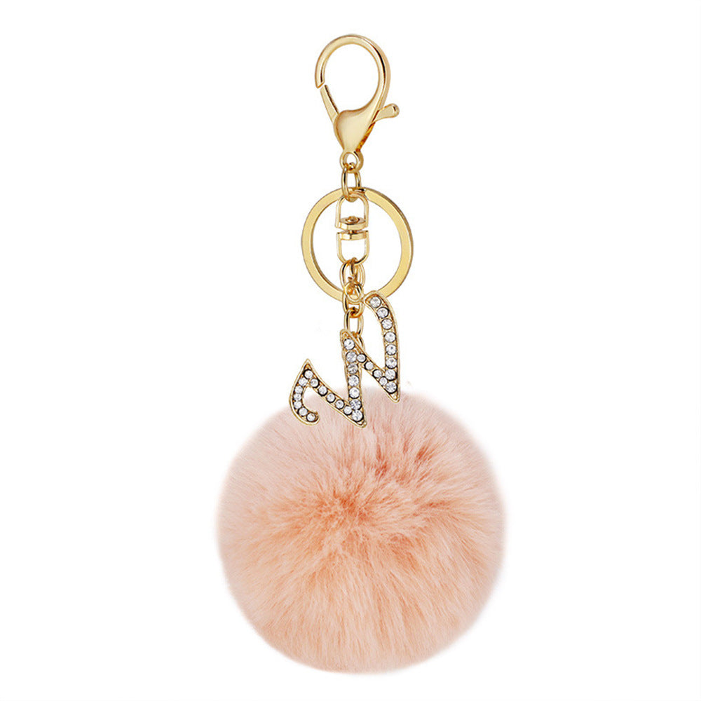 Wholesale Fur Ball Rhinestone Alloy Letter Keychain ACC-KC-YuanFei005