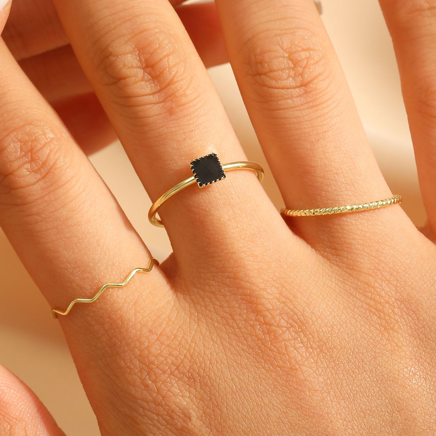 Wholesale Copper-plated man-made pearl wave design open ring set