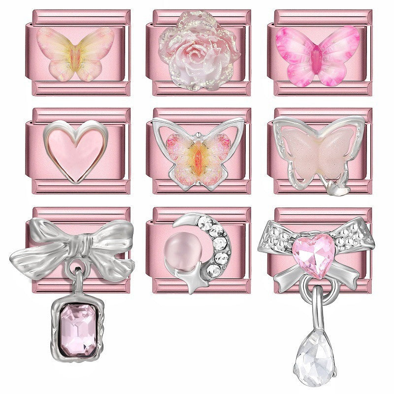 Wholesale Chic Stainless Steel Bow Bracelet With Pink Diamond Petals Country Style Electroplated Finish Fashion Accessory For Resale