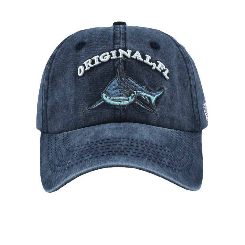 Wholesale  washed distressed baseball cap embroidered shark cotton sun hat