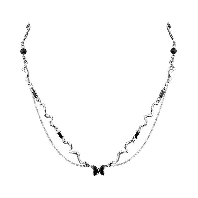 Wholesale Stainless steel Double-layer black butterfly necklace  Light luxury  clavicle chain