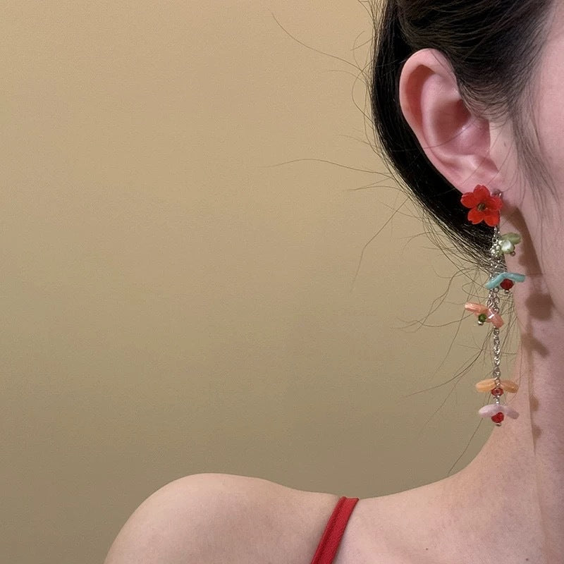 Wholesale long flower tassel earrings