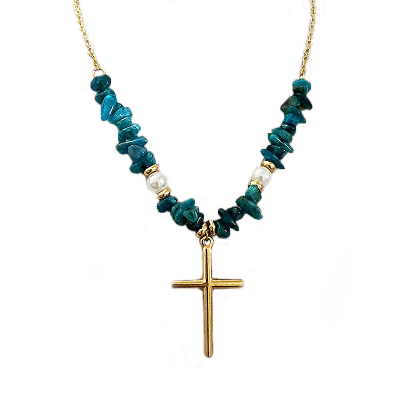 Wholesale cross gravel beaded necklace