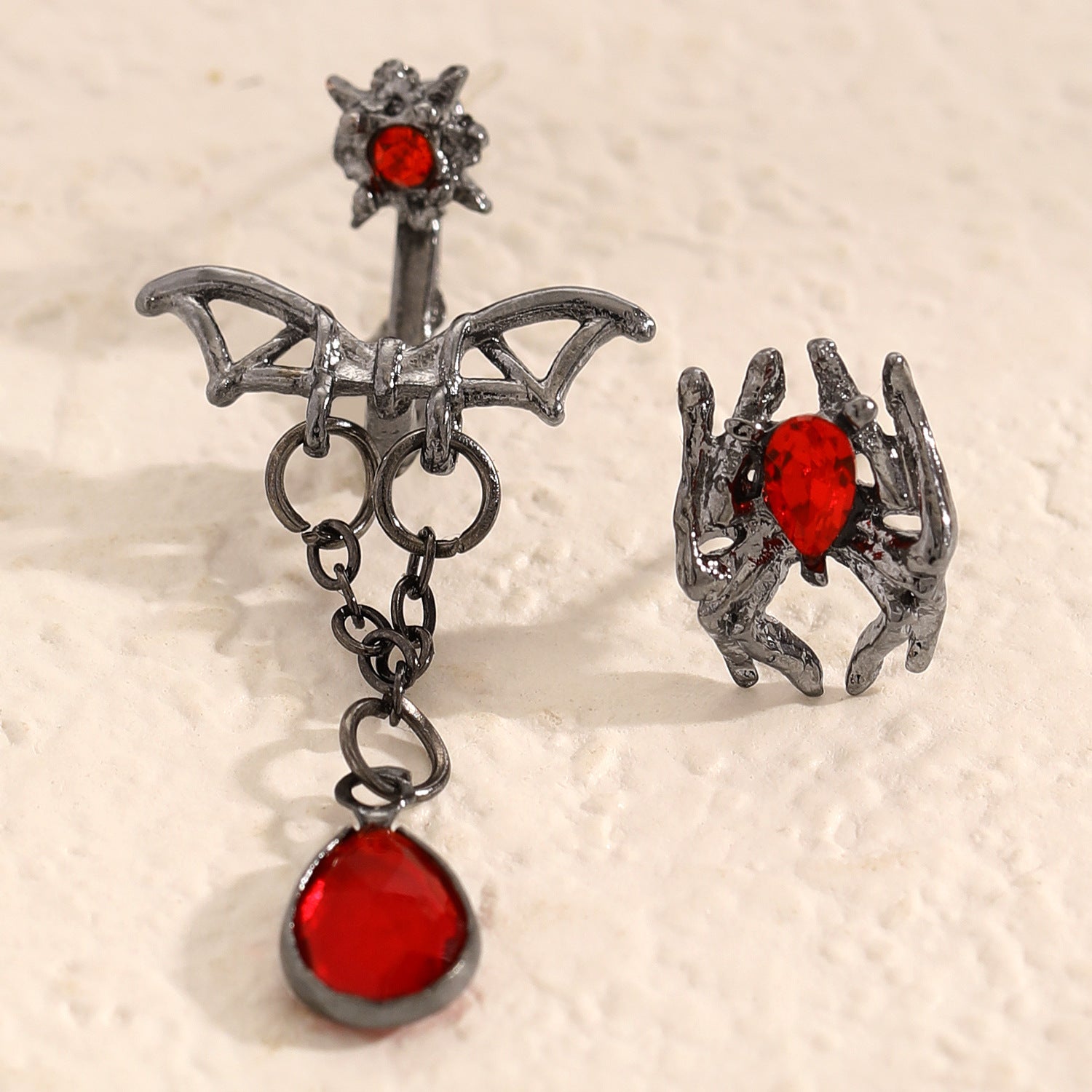 Wholesale Gothic Punk Bat Chain Earrings Alloy Gun Black Red Stone Fashion Accessory