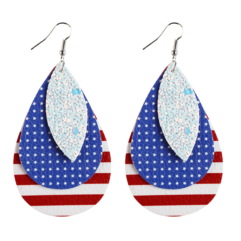 Wholesale  Flag Leather Earrings Independence Day Earrings