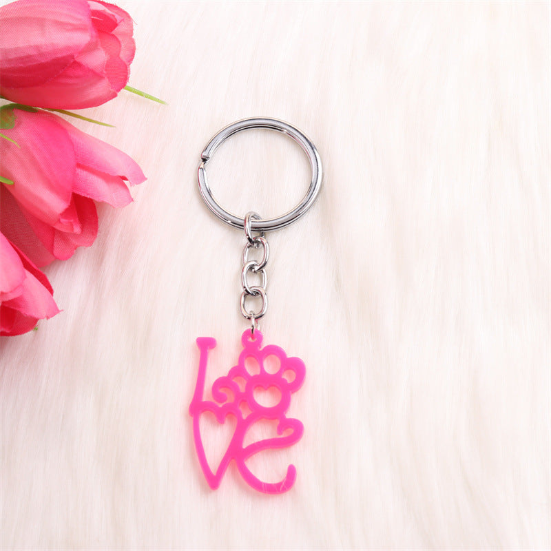 Wholesale Valentine's Day Dog Paw LOVE Acrylic Keychain