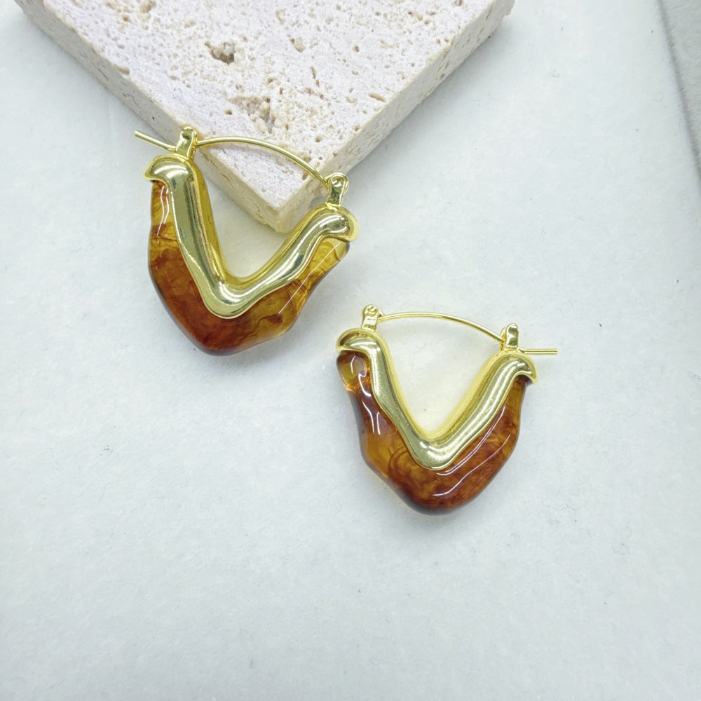 Wholesale Geometric V-Shaped Copper &  Plastic Earrings