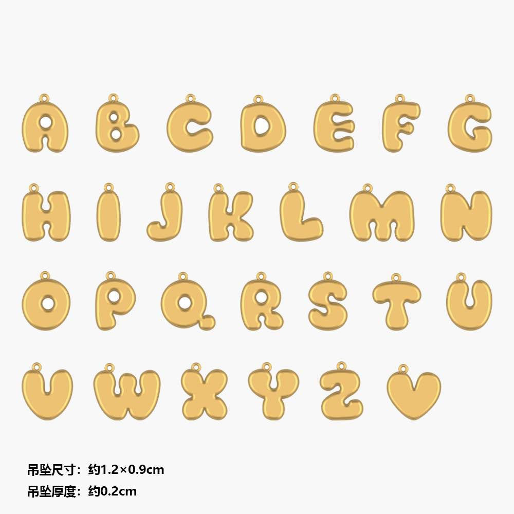 Wholesale Stainless Steel Bubble Letter Pendant 18K Real Gold 26 Letter Necklace