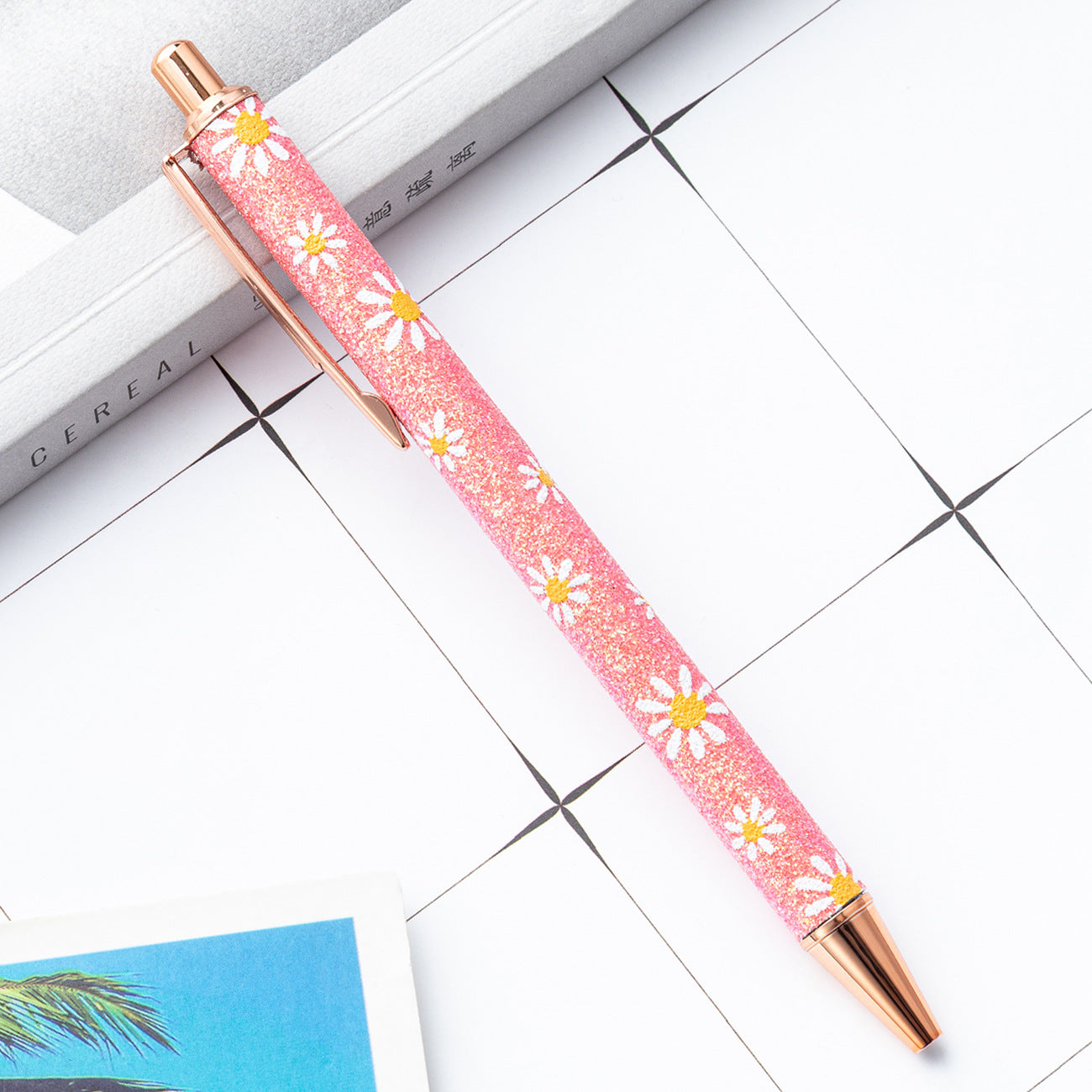 Wholesale Gold Powder Press Ballpoint Pen Glitter Chalk Metal Pen ACC-PN-HuaHao018