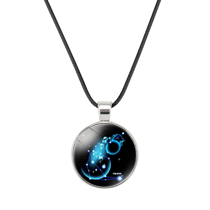 Wholesale  accessories classic twelve constellation Time gem round pendant necklace