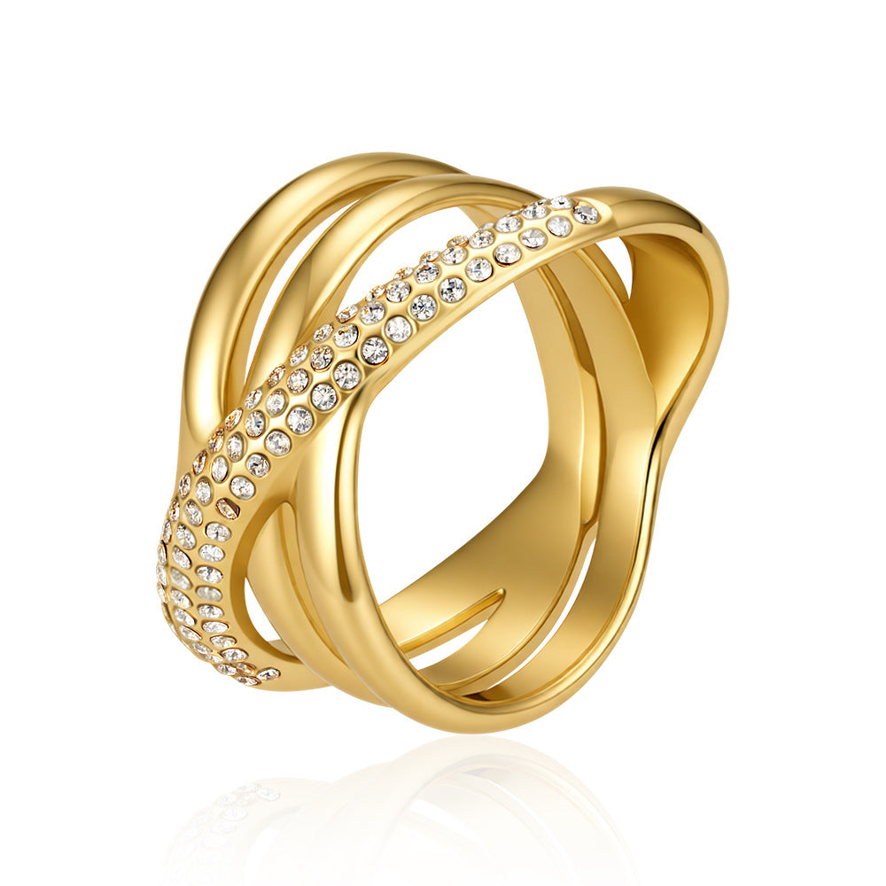Wholesale Trendy Stainless Steel Cross Ring with Honeycomb Design,  Gold Finish Open Ring Fashion Accessory for Women