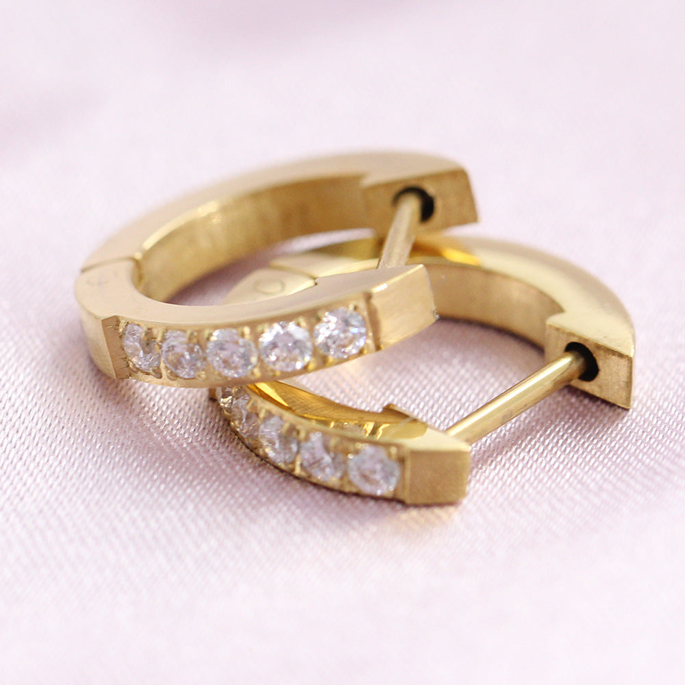 Wholesale Titanium steel diamond 9mm ear buckle 18K gold Fashion  earrings