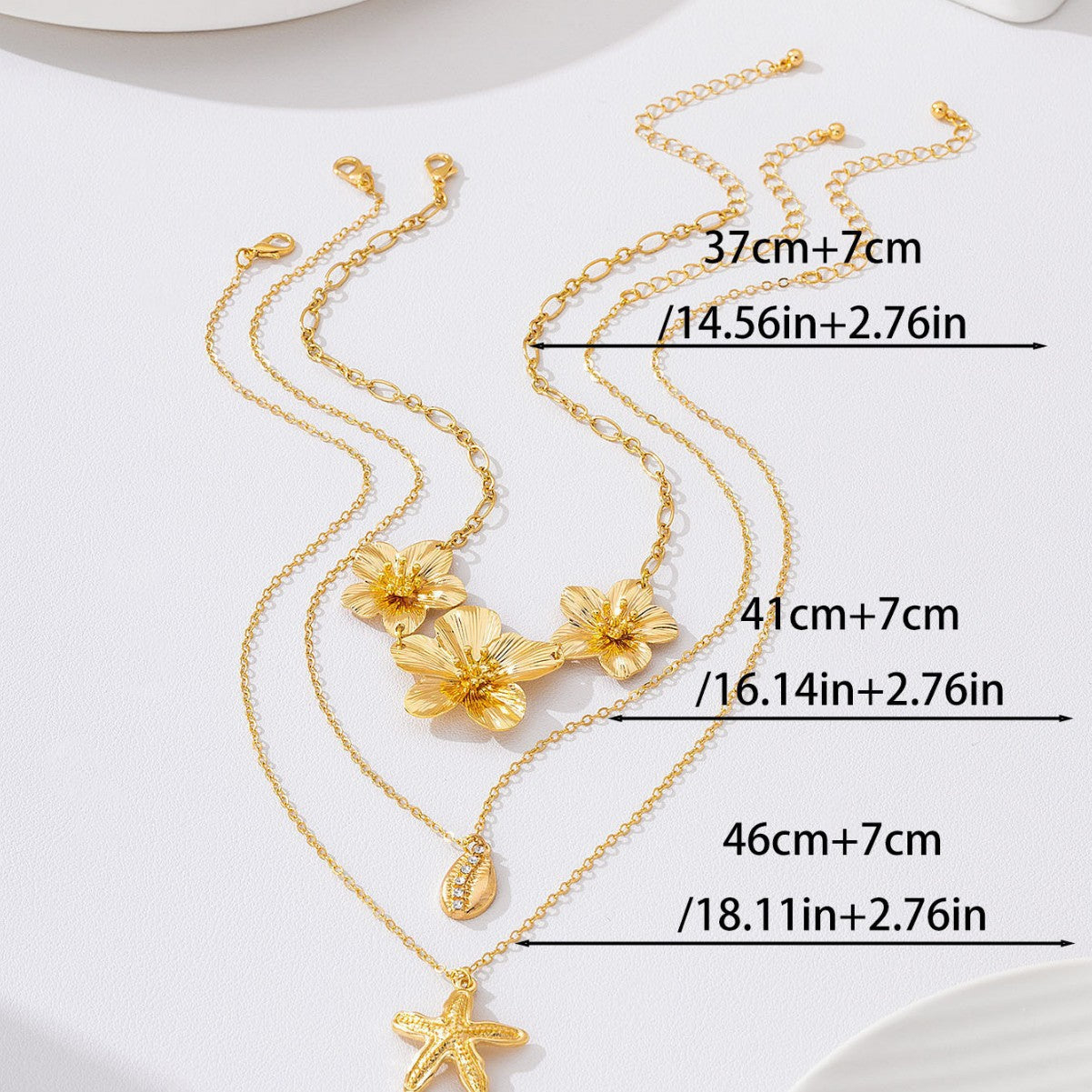 Wholesale Zinc Alloy Layered Collarbone Necklace Flower Starfish Shell Pendant For Beach Vacation Women S Boutique Jewelry Accessory