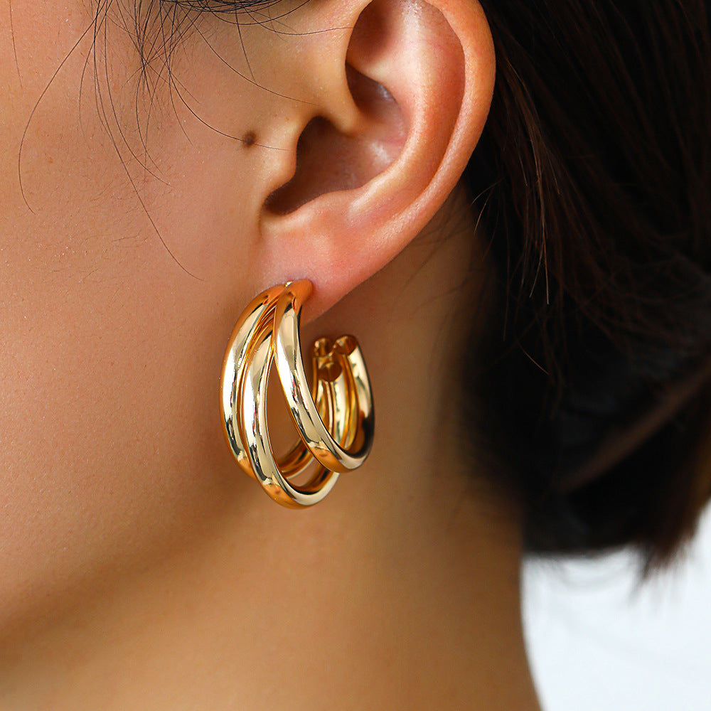 Wholesale 925 silver metal three-ring circle earrings
