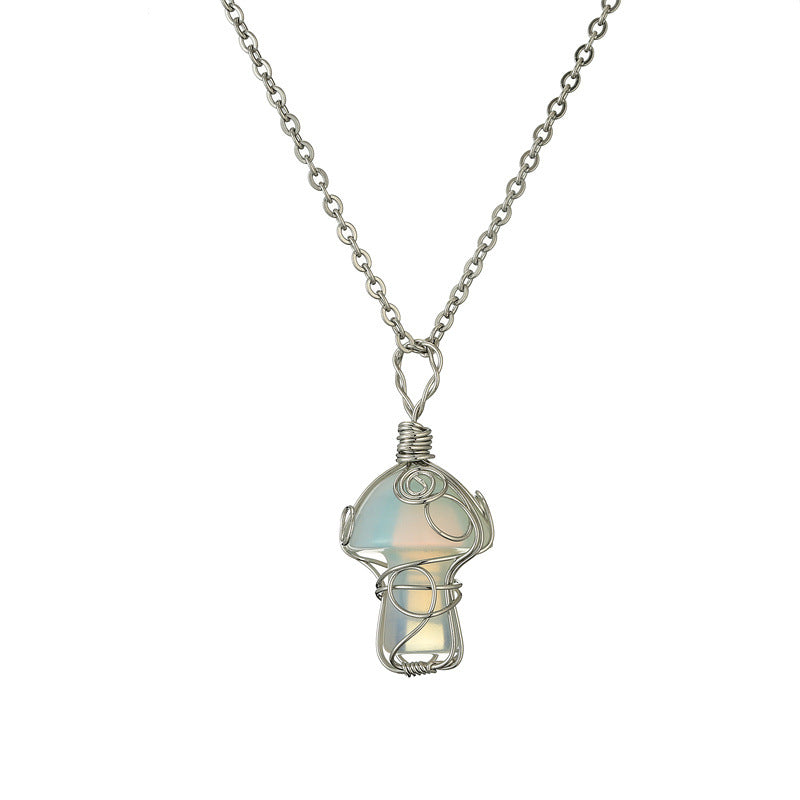 Wholesale Fashion Handmade Wire Wrapped Amethyst Crystal Pendant Necklace Natural Stone Mushroom Design Jewelry Gift