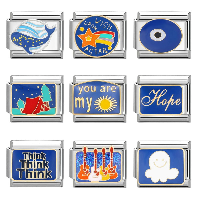 Wholesale Italian Charm Bracelet 9mm DIY Splicing Removable Titanium Steel Blue Series Composable Bracelet