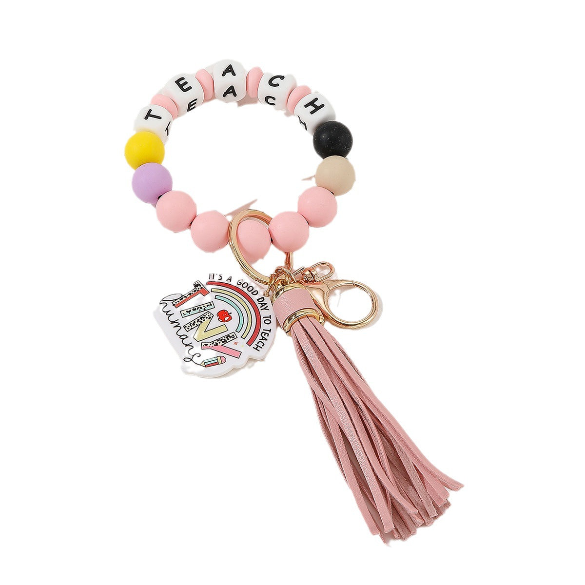 Wholesale Teacher's Day Silicone Letter Bracelet Acrylic Pendant Keychain Wristlet Keychain ACC-KC-Jinz004