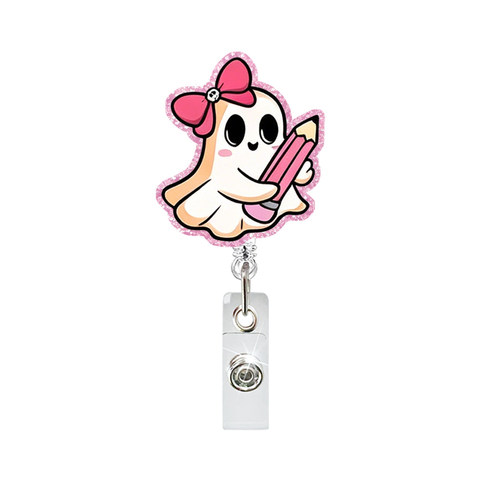 Wholesale Trendy Acrylic Ghost Badge Clip,  Easy-to-Rotate Design for ID Cards and Keychains