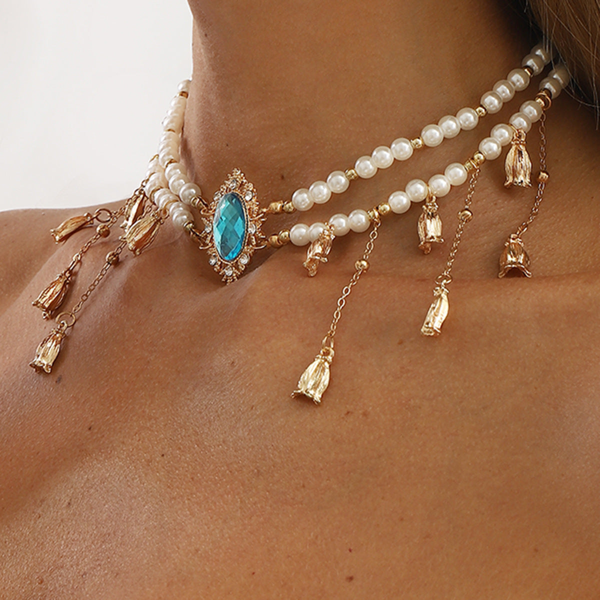 Wholesale necklace super fairy diamond pearl tassel necklace  alloy multi-wear adjustable Necklace