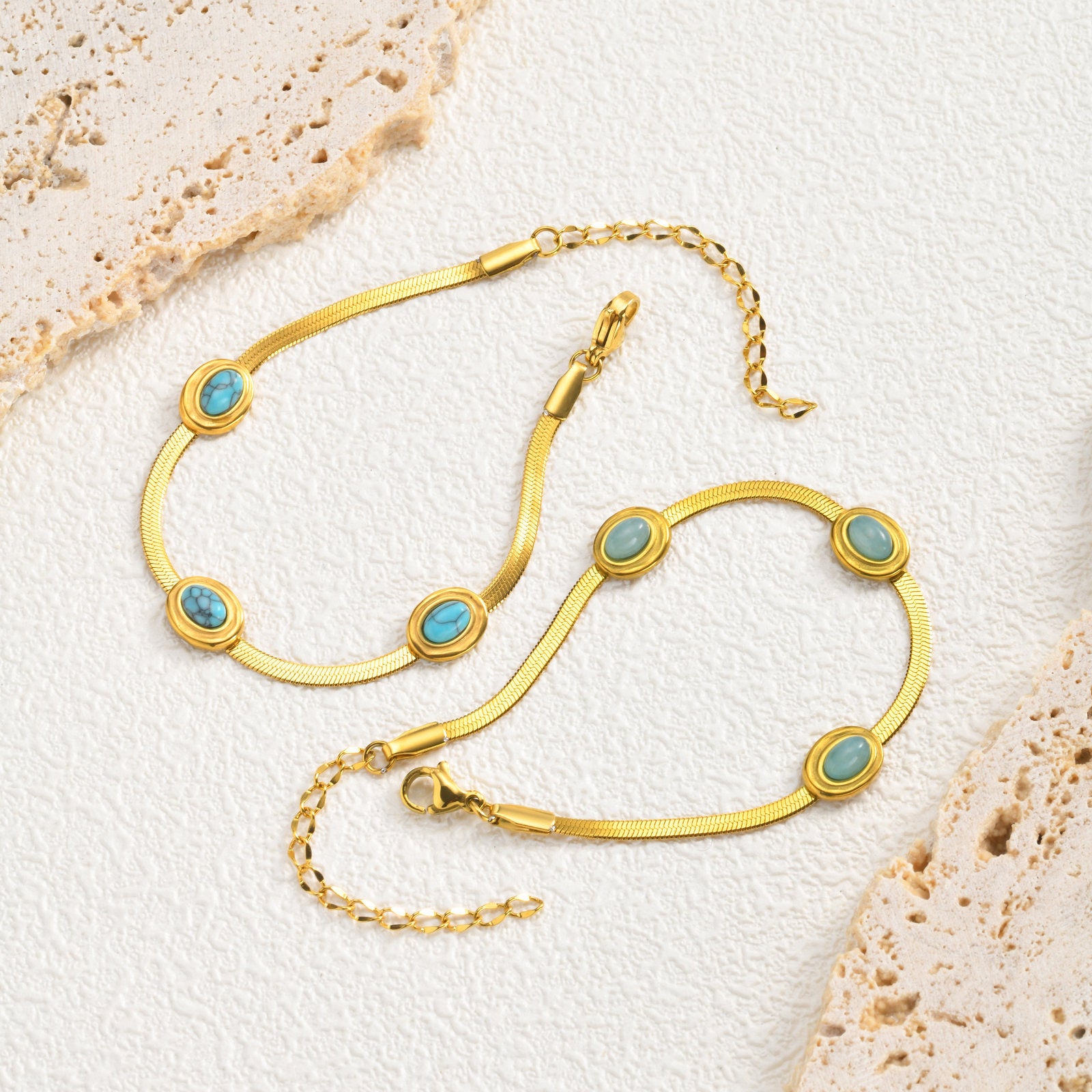 Wholesale Gold Plated Stainless Steel Natural Stone Blade Chain Bracelet Vintage Retro Women S Fashion Jewelry Gift Boutique Resale