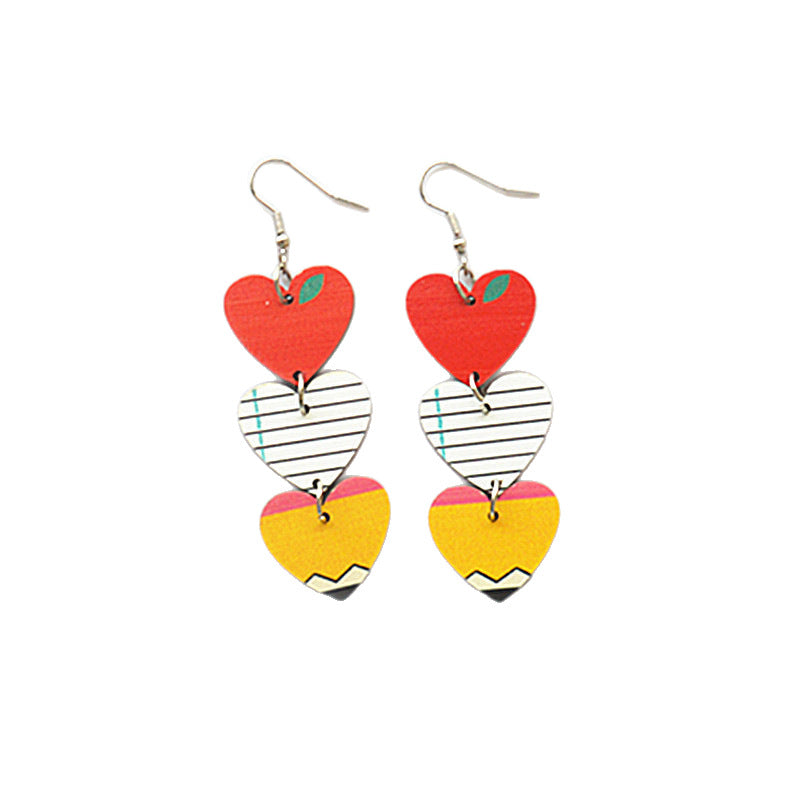 Wholesale  Teacher' s Day Earrings Creative Love Letter Books Wooden Long Teacher Gifts Sweet Earrings for Women