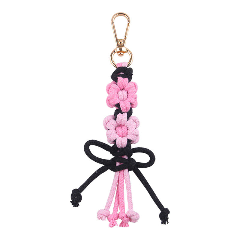 Wholesale Handwoven Cotton Rope Keychain Cartoon Flower Bow In Pink Korean Style Festival Gift
