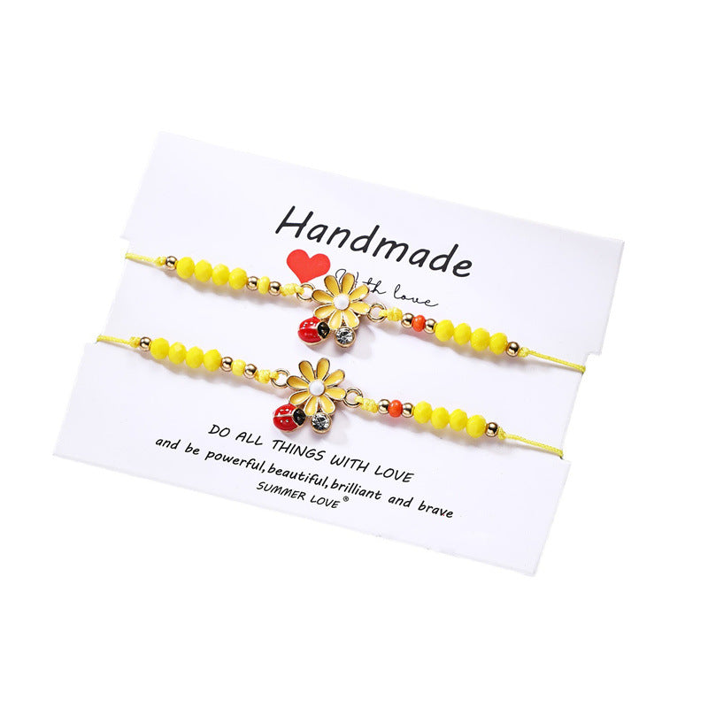 Wholesale Colorful Daisy Ladybug Beaded Knot Bracelet