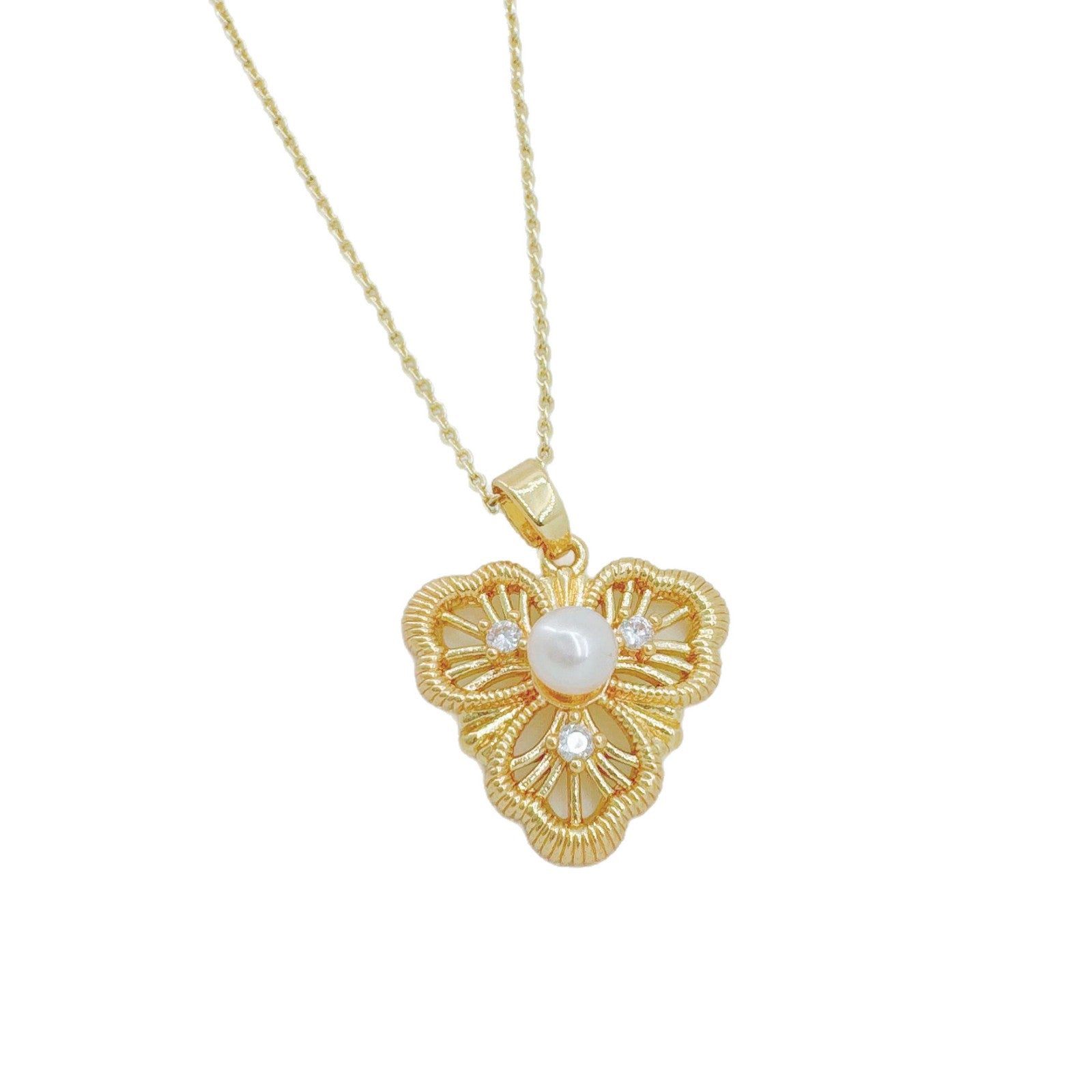 Wholesale Light Luxury Gold Plated Copper Cubic Zirconia Pearl Jewelry Set for Women