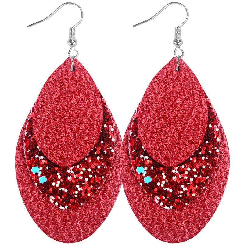 Wholesale Bohemian Multi-Layer Classic Leather Sequin Overlay Women's Pu Leather Earrings