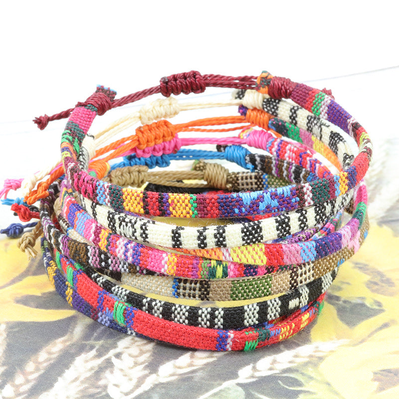 Wholesale Fabric Rainbow Cotton and Linen Woven Bracelets and Ankles ACC-BT-YiYe001