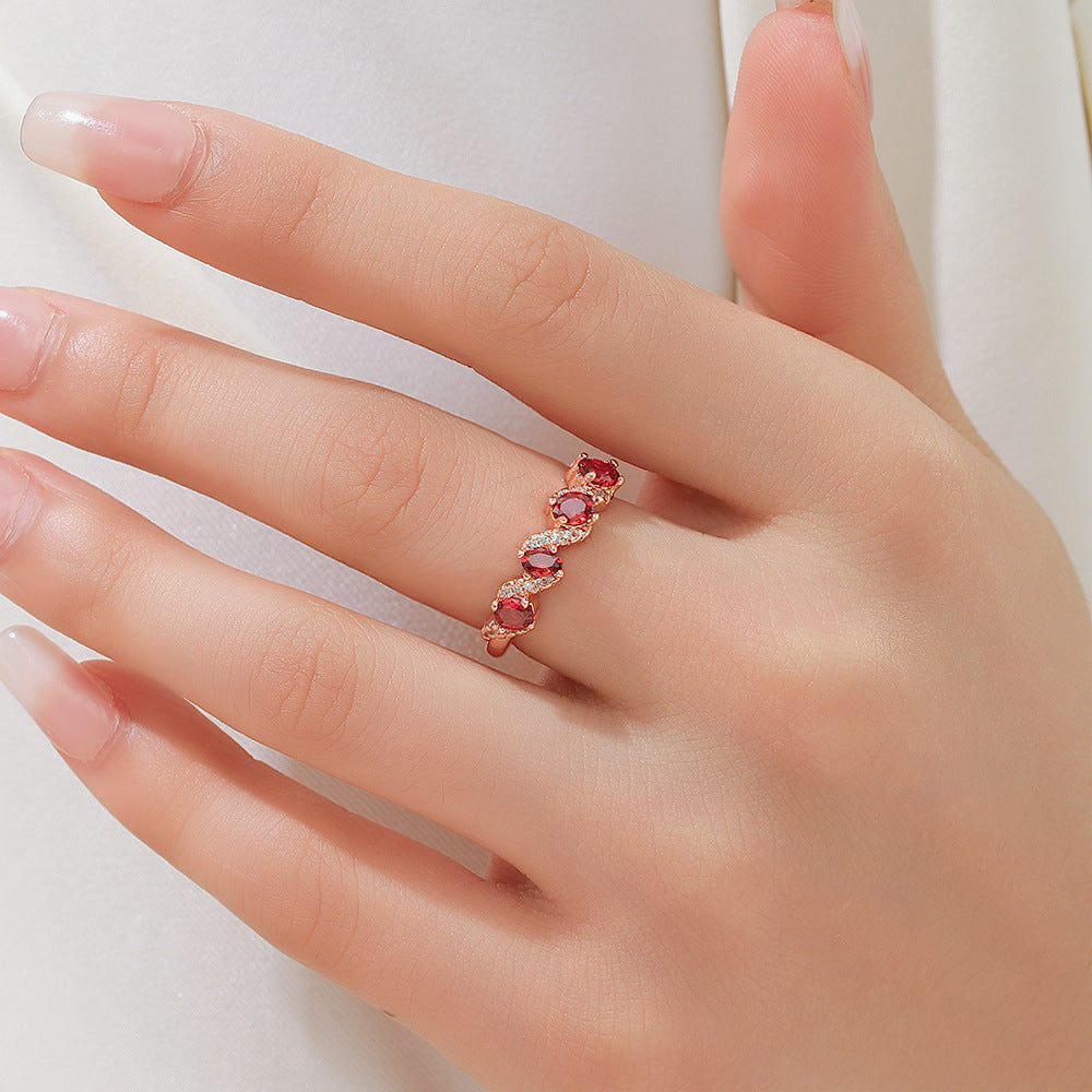 Wholesale European American Chic Electroplated Pomegranate Red Zircon Ring Fashion Accessory Gift For Women