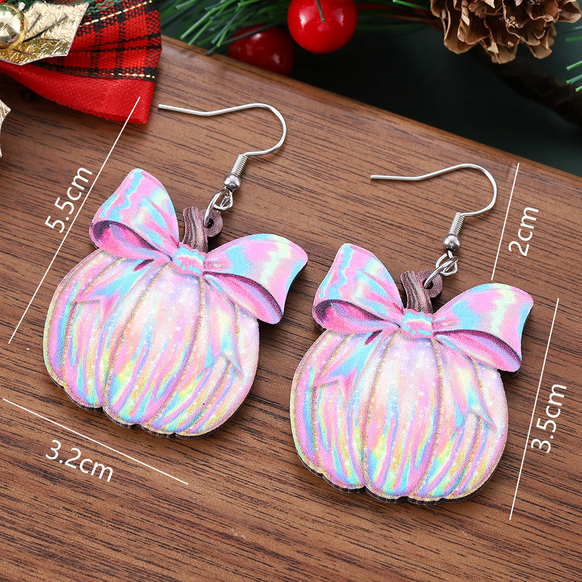 Wholesale Bow Painted Pumpkin Pendant Wooden Double-Sided  Earrings